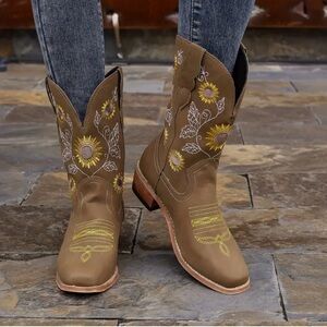 Sunflower Embroidered Cowboy Boots